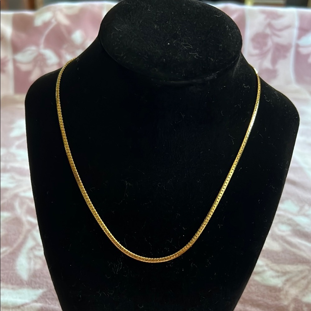 Vintage KREBS Gold-Tone Herringbone Chain Necklace – Signed Minimalist Piece